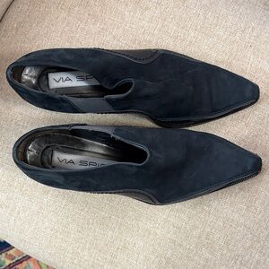 Via Spiga Black Suede Pointed Slip-On Ankle Booties